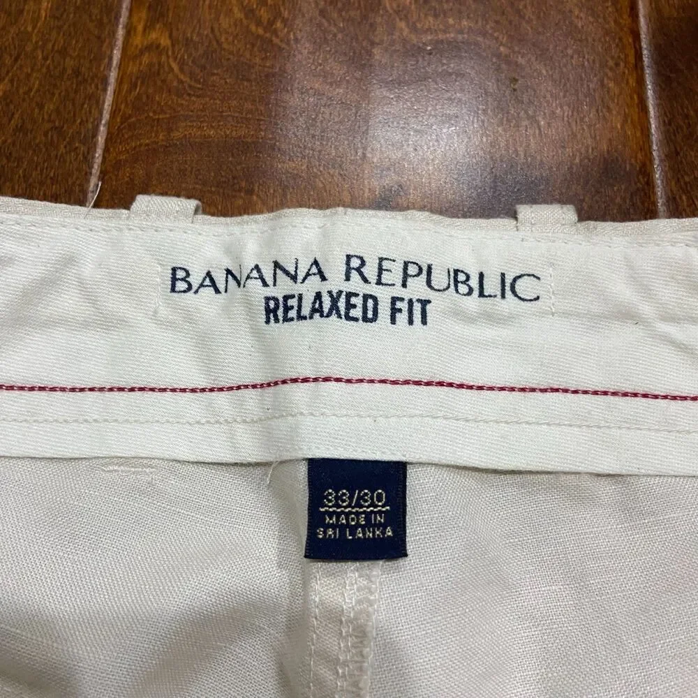 Banana Republic Casual Cream Relaxed Fit Linen Cotton Blend Pants Mens 33 x 30